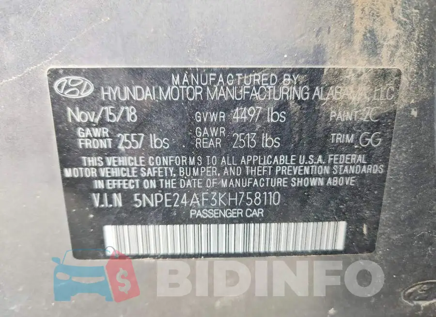 5NPE24AF3KH758110 Photo# 12