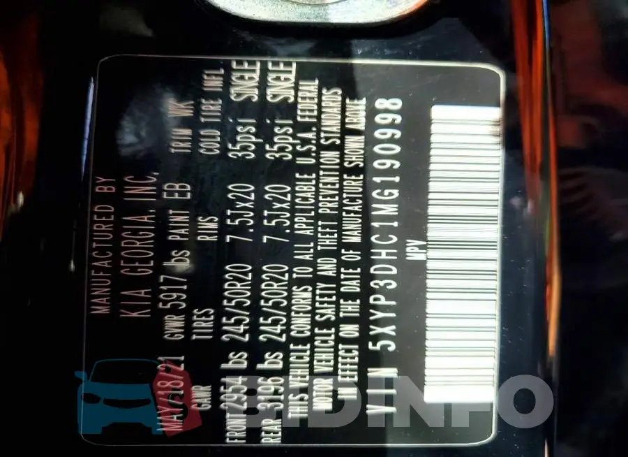 5XYP3DHC1MG190998 Photo# 13