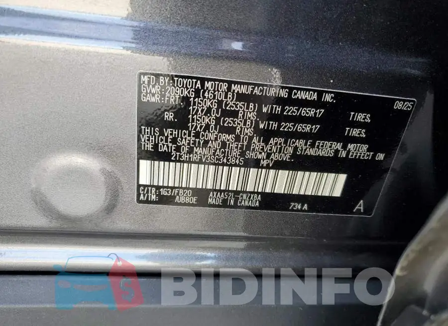 2T3H1RFV3SC343845 Photo# 12