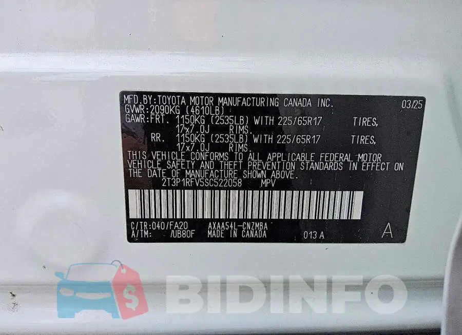 2T3P1RFV5SC522058 Photo# 12