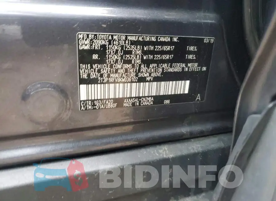 2T3P1RFV8KW036102 Photo# 13