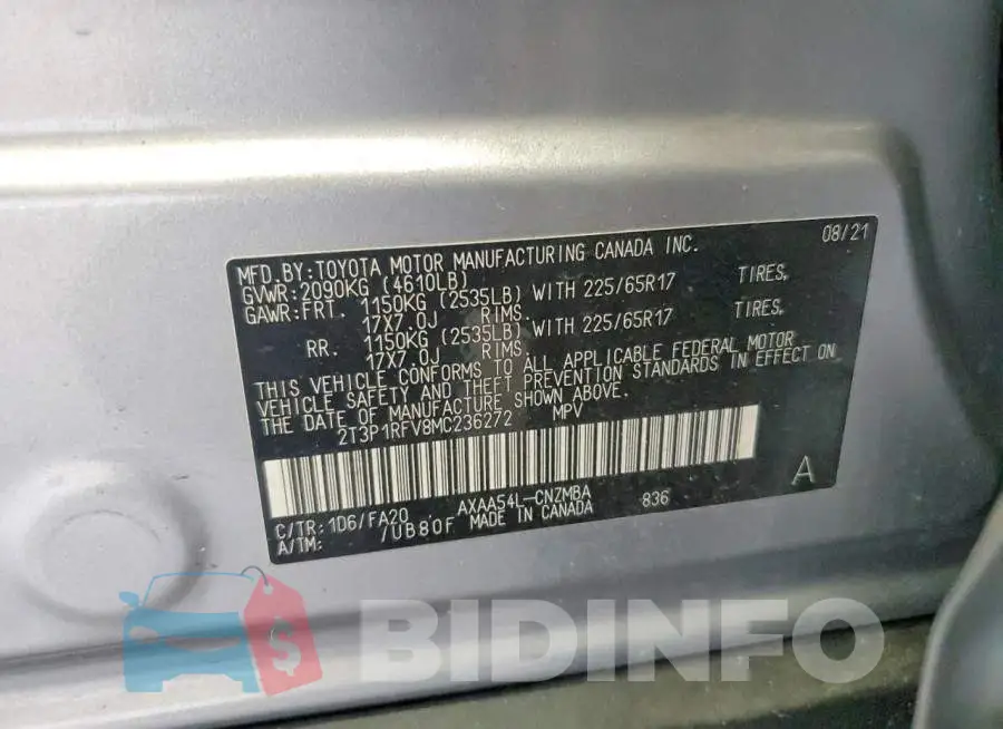 2T3P1RFV8MC236272 Photo# 13