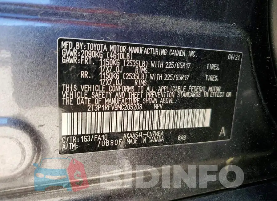 2T3P1RFV9MC205208 Photo# 13