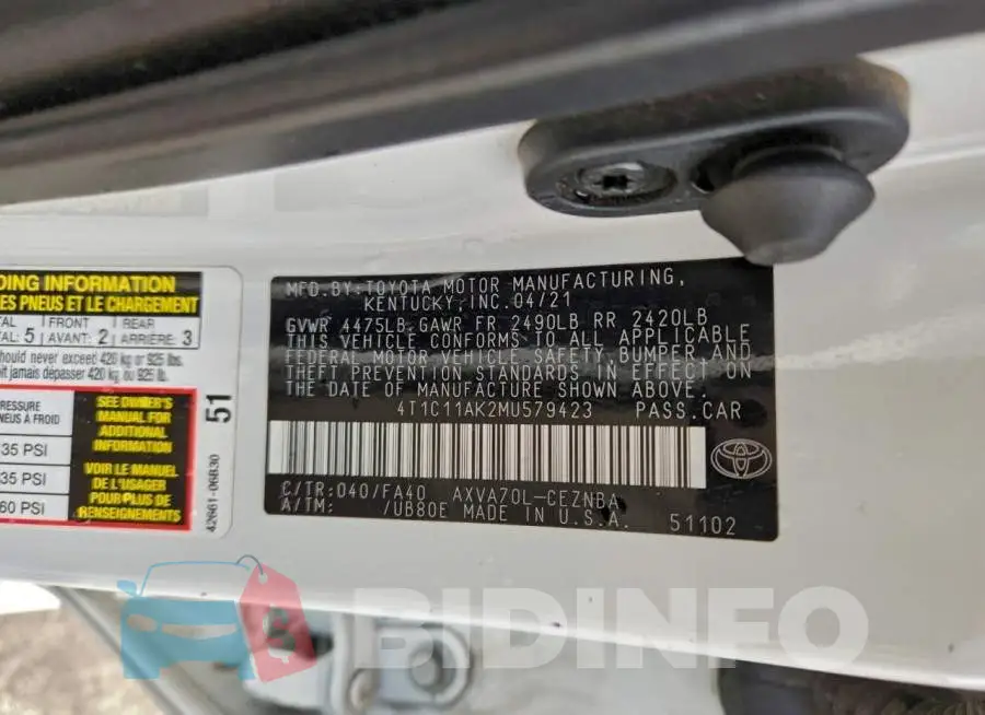 4T1C11AK2MU579423 Photo# 12