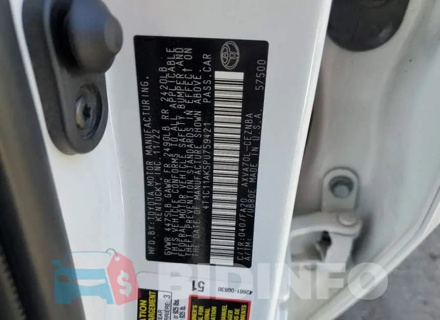 4T1C11AK5PU759421 Photo# 12