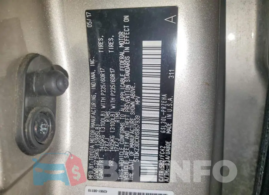 5TDKZ3DCXHS857939 Photo# 13