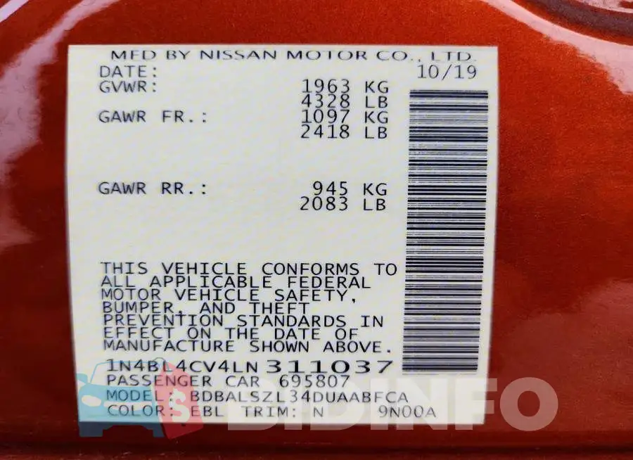 1N4BL4CV4LN311037 Photo# 13