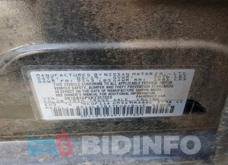 3N1AB7APXKY357829 Photo# 12