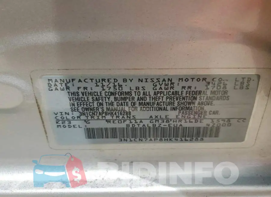 3N1CN7AP8HK416288 Photo# 13