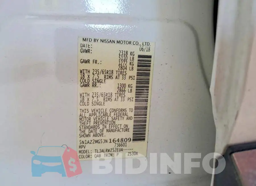 5N1AZ2MG5JN164809 Photo# 13