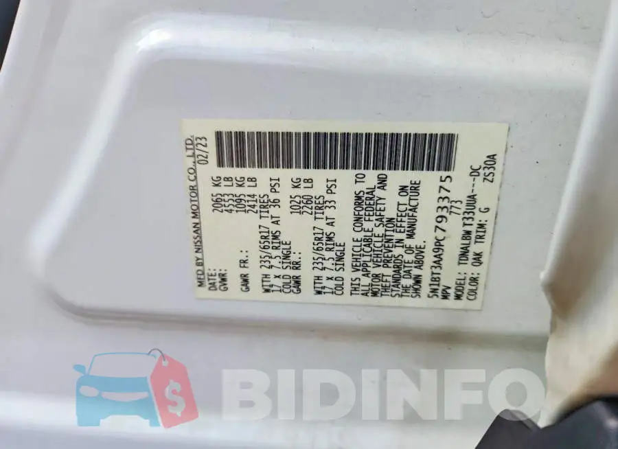 5N1BT3AA9PC793375 Photo# 14