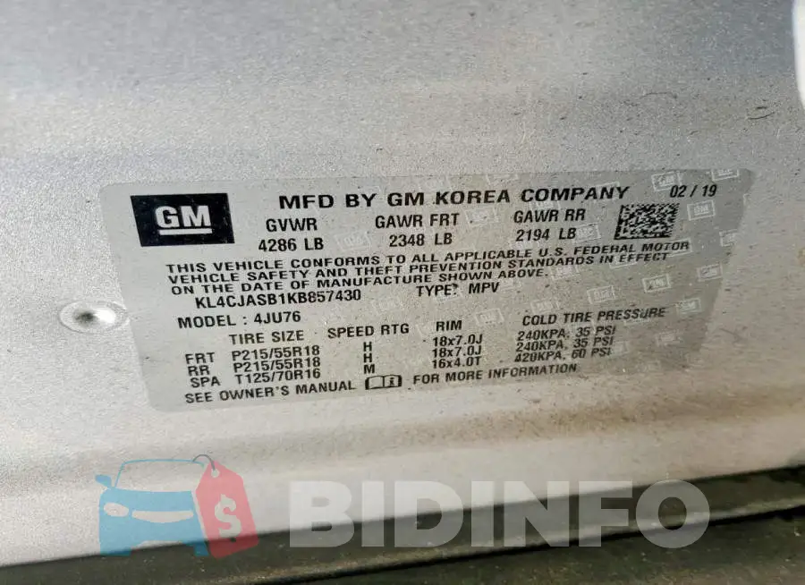KL4CJASB1KB857430 Photo# 13