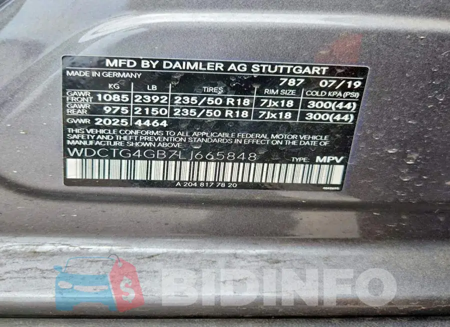 WDCTG4GB7LJ665848 Photo# 13