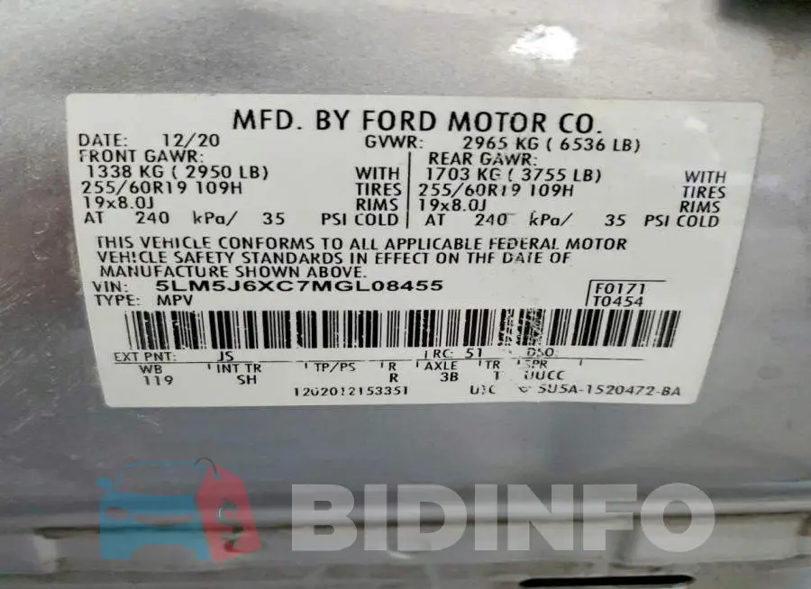 5LM5J6XC7MGL08455 Photo# 14