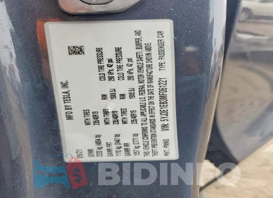 5YJ3E1EB3MF061221 Photo# 13