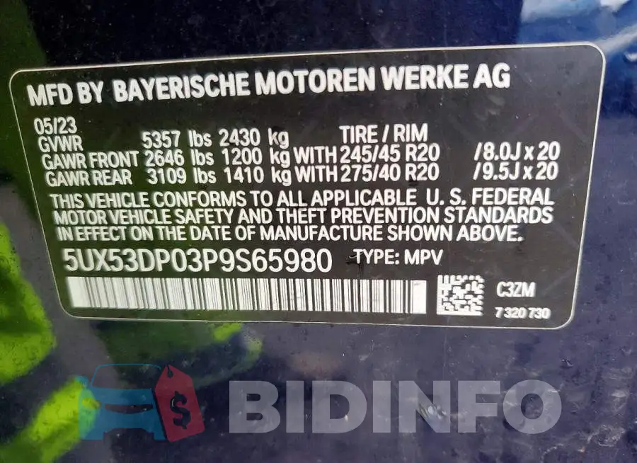 5UX53DP03P9S65980 Photo# 13