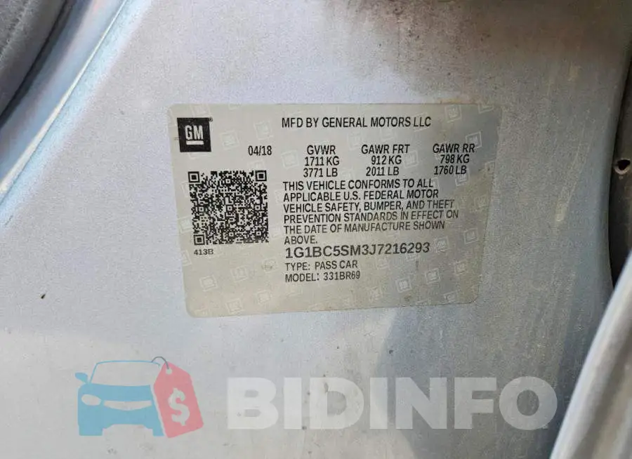 1G1BC5SM3J7216293 Photo# 12