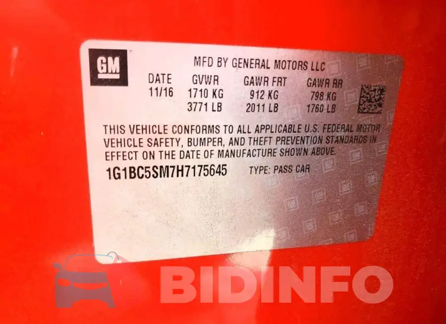 1G1BC5SM7H7175645 Photo# 12