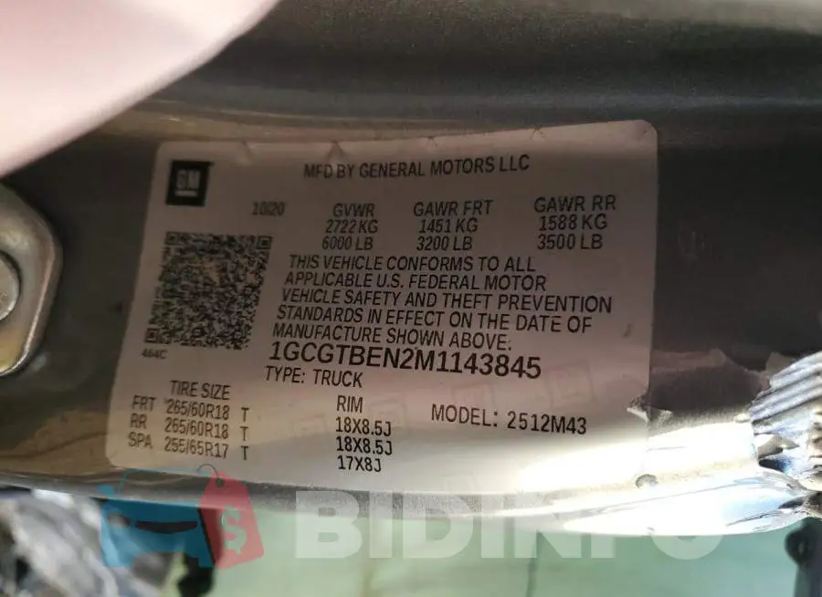 1GCGTBEN2M1143845 Photo# 12