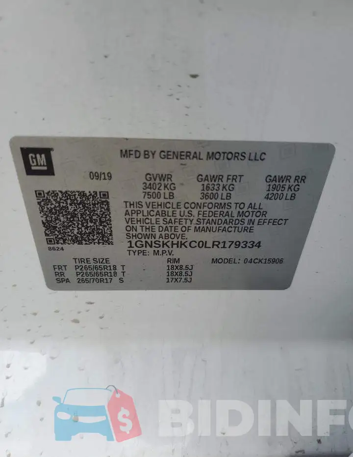 1GNSKHKC0LR179334 Photo# 13