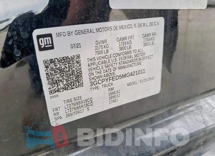 3GCPYFED5MG421011 Photo# 13