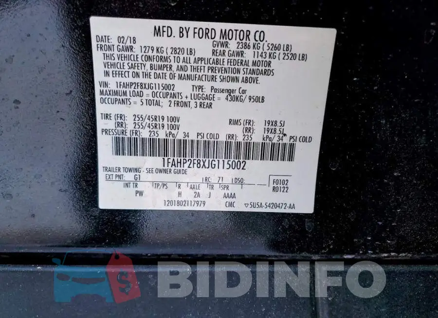1FAHP2F8XJG115002 Photo# 12