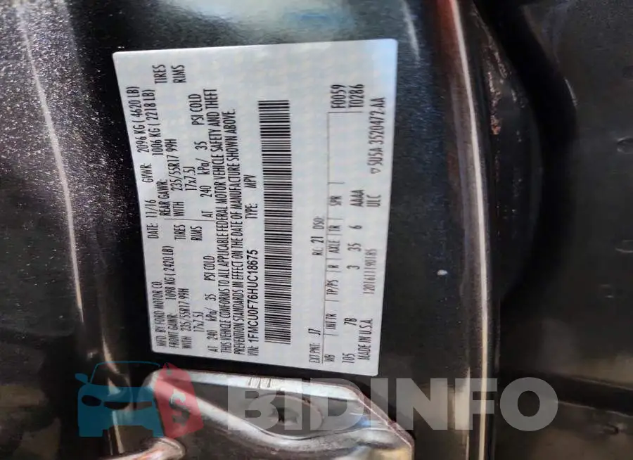 1FMCU0F76HUC18675 Photo# 12