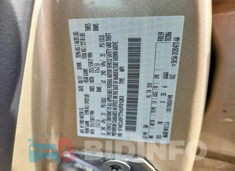 1FMCU0F77HUF01263 Photo# 14