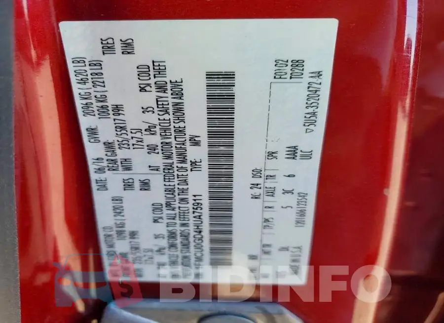 1FMCU0GD4HUA75911 Photo# 14