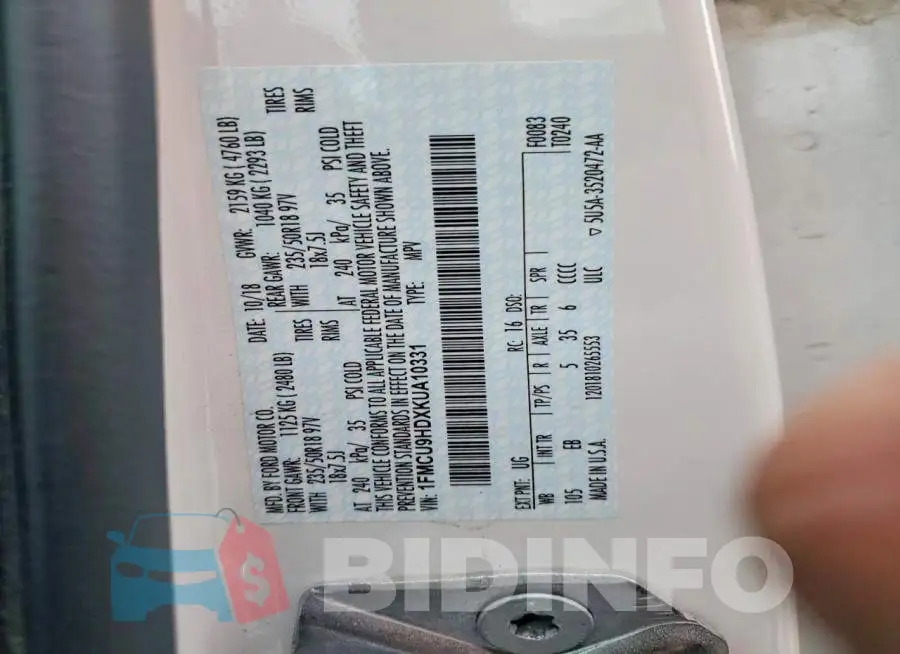 1FMCU9HDXKUA10331 Photo# 13