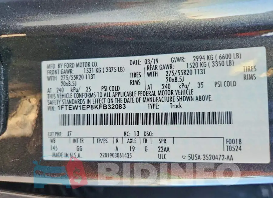 1FTEW1EP8KFB32083 Photo# 12