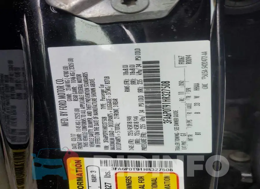 3FA6P0T91HR327508 Photo# 12