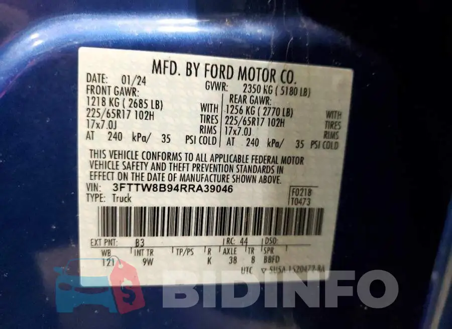 3FTTW8B94RRA39046 Photo# 14