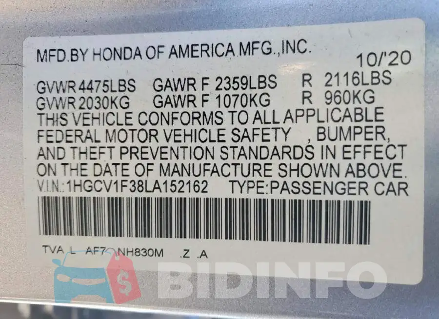 1HGCV1F38LA152162 Photo# 12