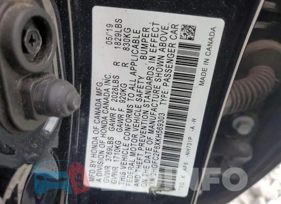 2HGFC2F6XKH569303 Photo# 12