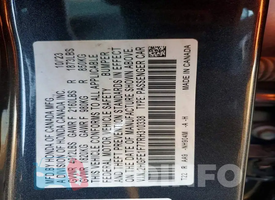 2HGFE1F77RH310338 Photo# 12