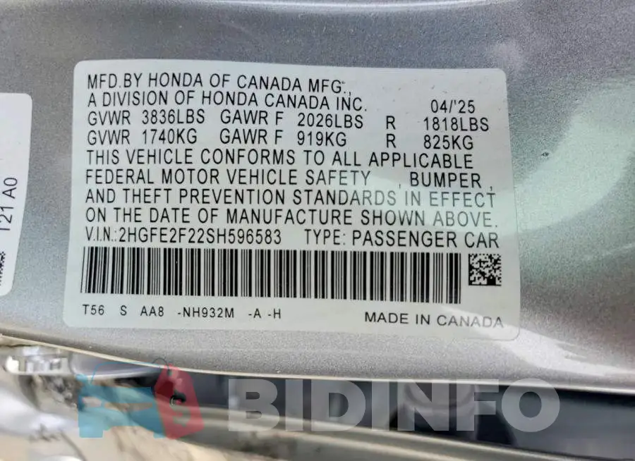 2HGFE2F22SH596583 Photo# 13