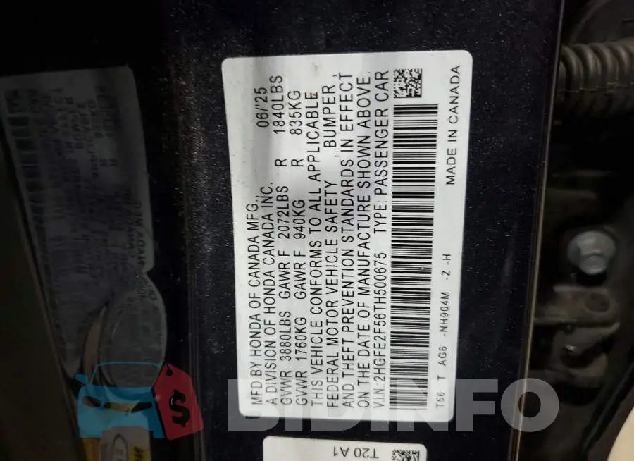 2HGFE2F56TH500675 Photo# 12