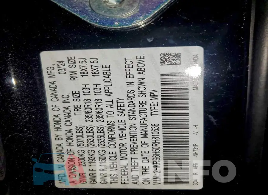 2HKRS6H50RH810636 Photo# 13