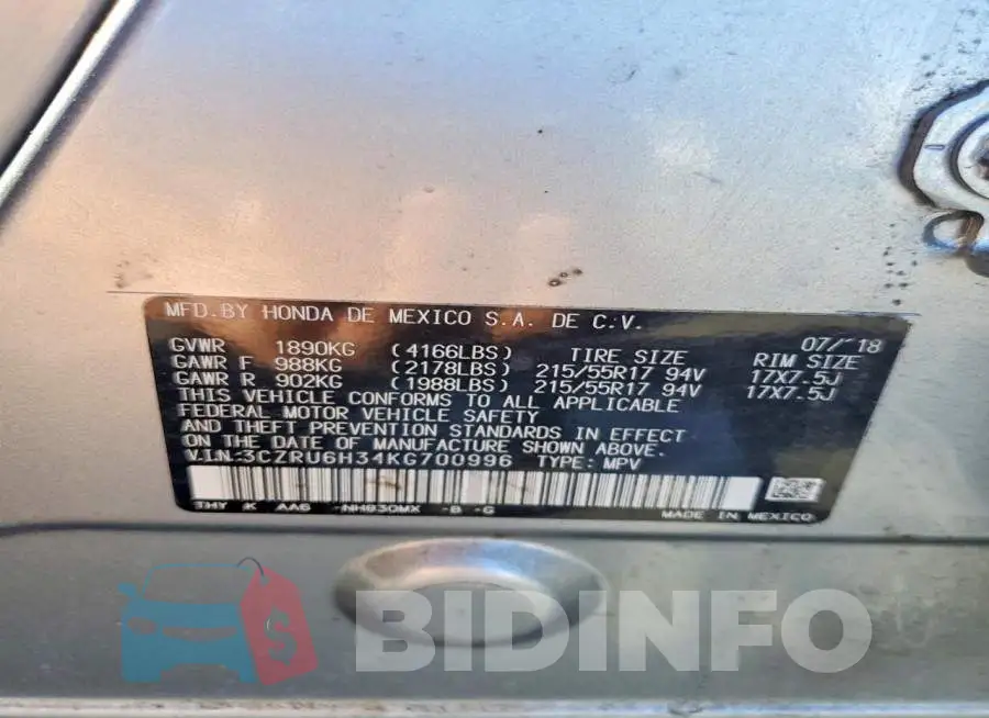 3CZRU6H34KG700996 Photo# 12