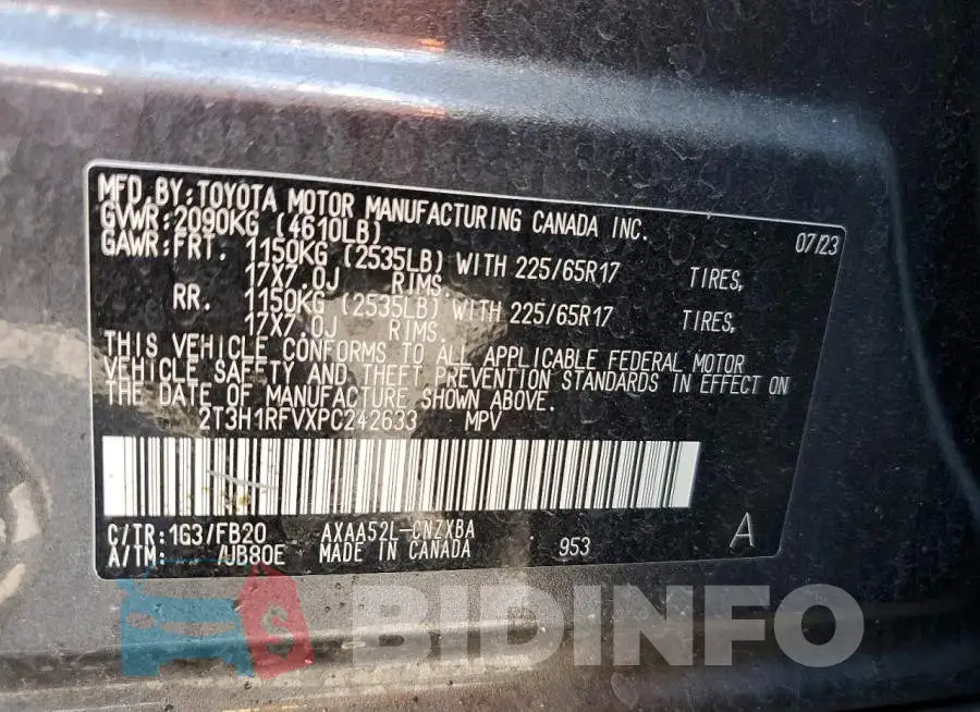 2T3H1RFVXPC242633 Photo# 13
