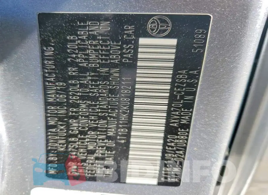4T1B11HK2KU818211 Photo# 13
