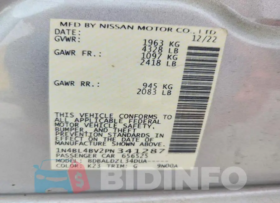 1N4BL4BV2PN341287 Photo# 13