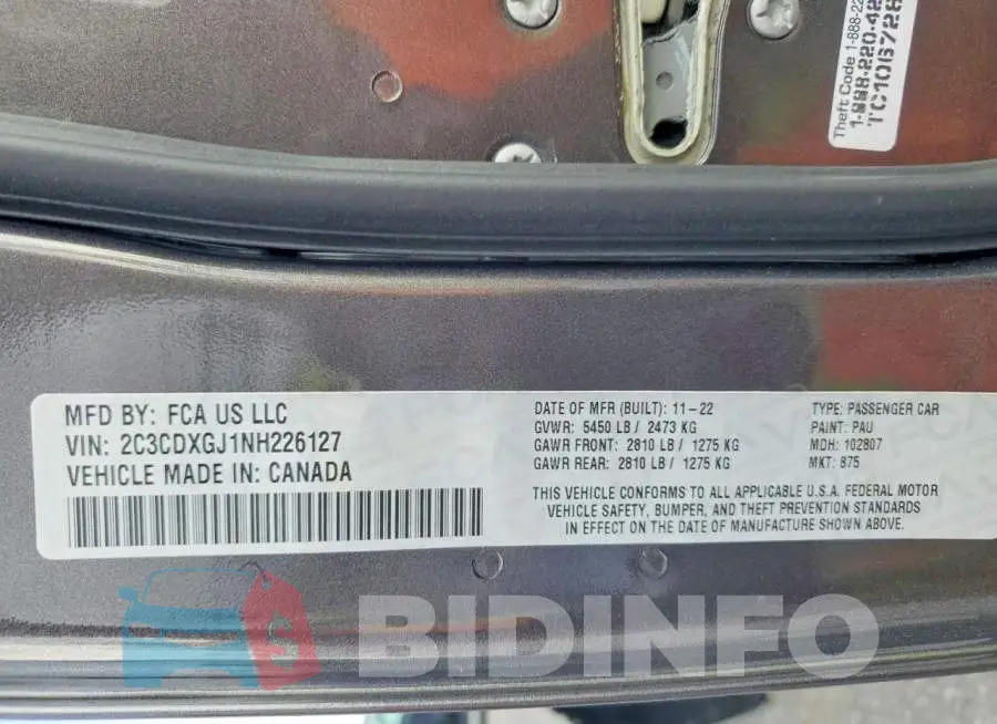 2C3CDXGJ1NH226127 Photo# 12