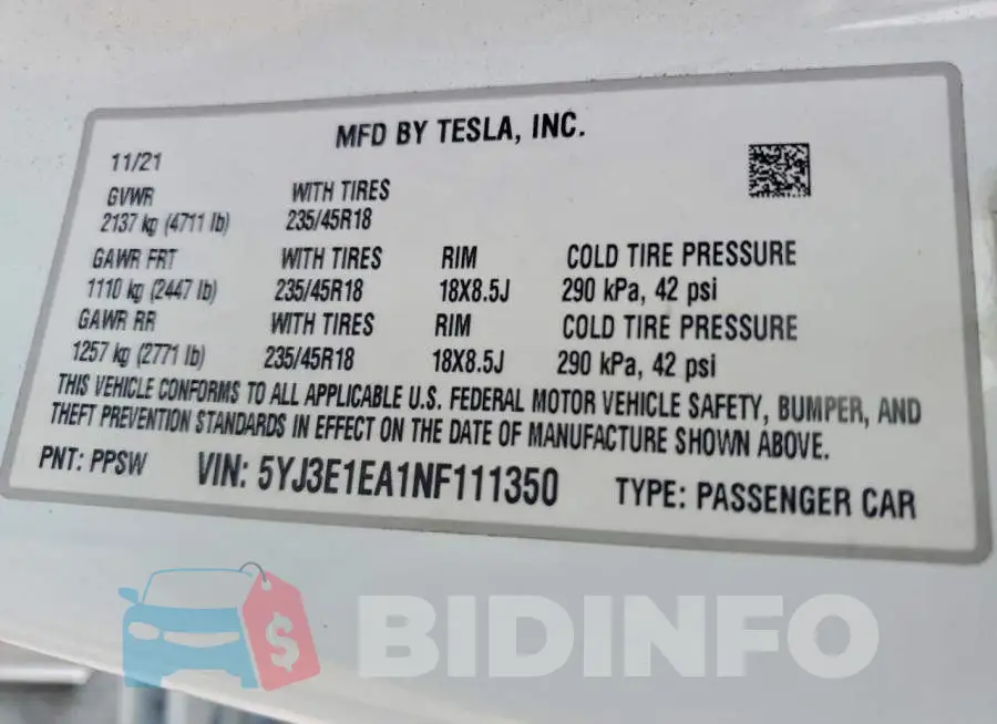 5YJ3E1EA1NF111350 Photo# 12
