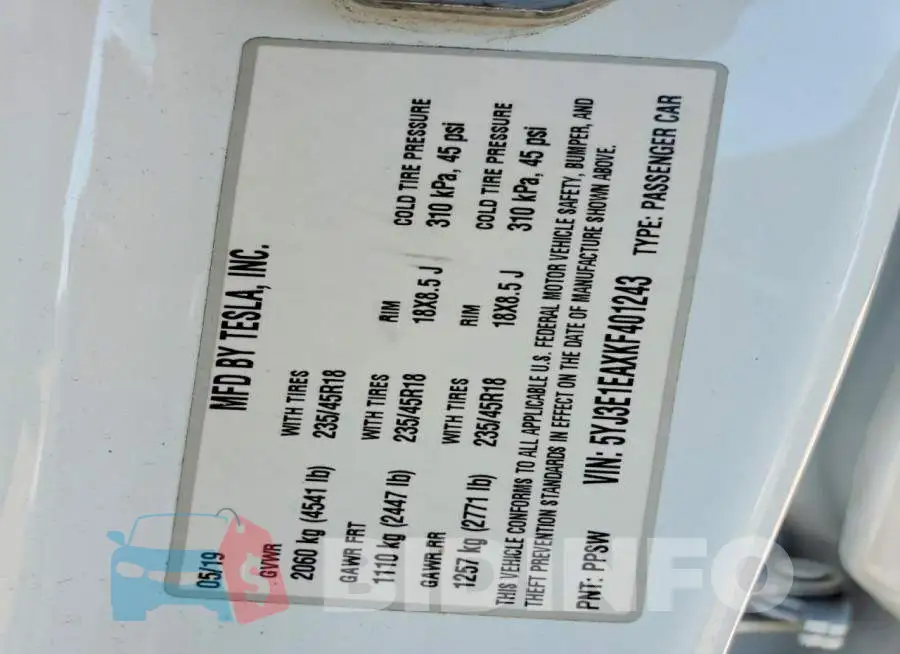5YJ3E1EAXKF401243 Photo# 13