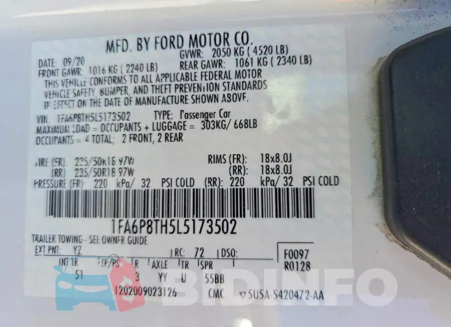 1FA6P8TH5L5173502 Photo# 12