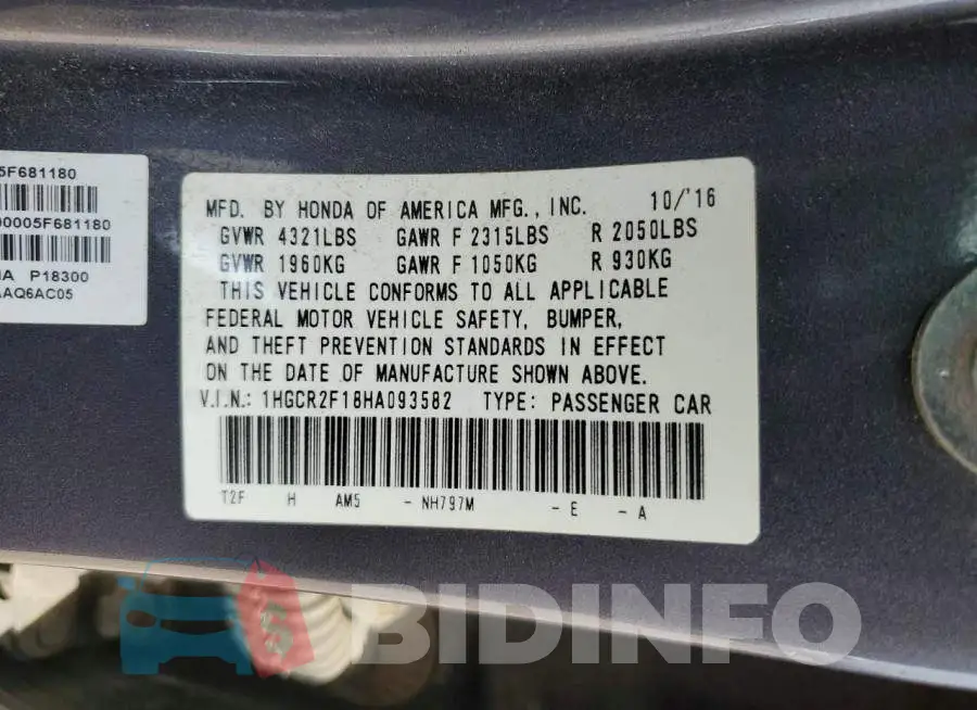 1HGCR2F18HA093582 Photo# 12