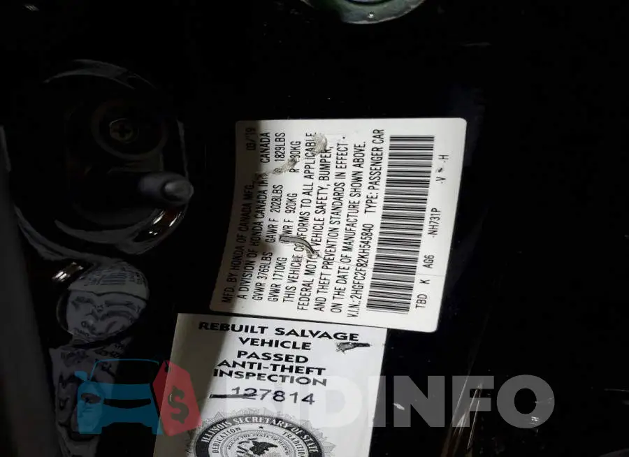 2HGFC2F82KH545840 Photo# 12