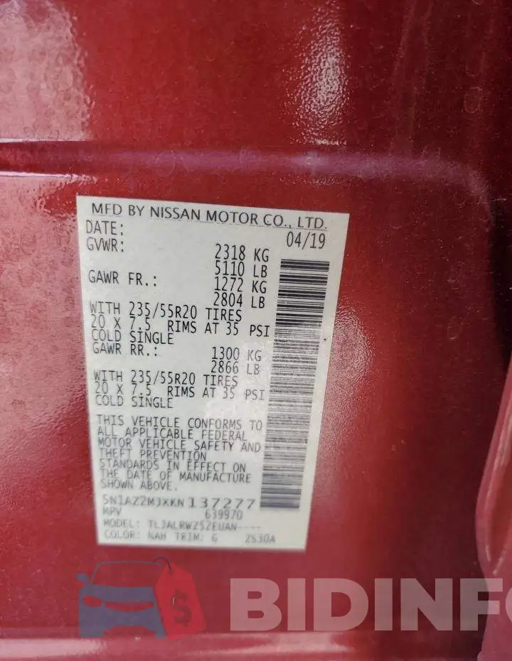 5N1AZ2MJXKN137277 Photo# 14